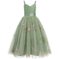 Odizli Flower Girl Dresses Princess Dress Girls Children Sleeveless V-Neck A-Line Tulle Dress Festive Wedding First Communion Communion Dress Evening Dress Long Ball Gown Green Embroidery 9 Years