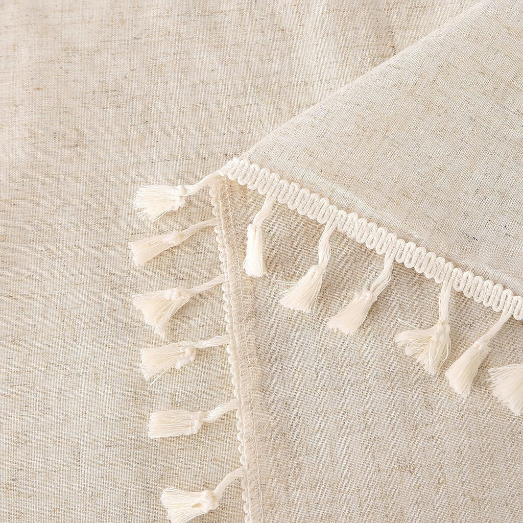 SUCHDECO Beige Tablecloth Large Linen Rectangular Tablecloth Washable Linen Tablecloth Garden Tablecloth for Birthday Party Wedding Beer Table with Tassel Table Linen, 140 x 300 cm