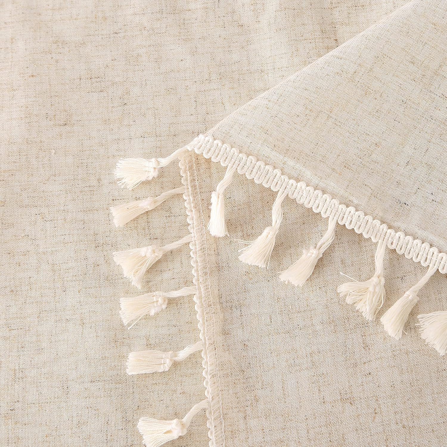 SUCHDECO Beige Tablecloth Large Linen Rectangular Tablecloth Washable Linen Tablecloth Garden Tablecloth for Birthday Party Wedding Beer Table with Tassel Table Linen, 140 x 300 cm