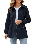 Ladies Lightweight Casual Jacket Cotton Outdoor Zip Up Hood – Navy Blue XL