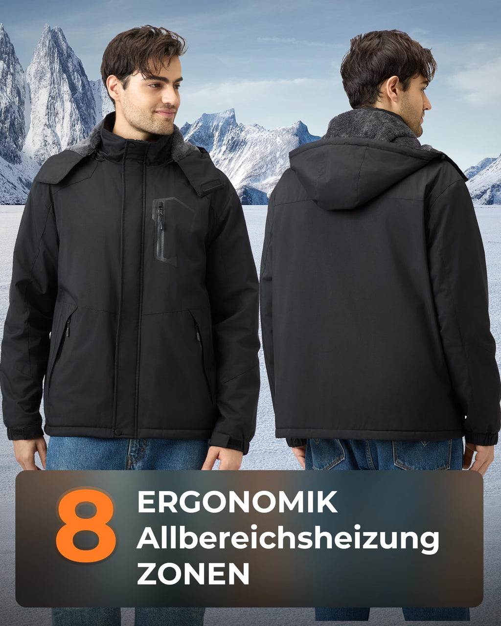 Heated Jacket with 18400mAh Power Bank 8-Zone 3 Temp Levels Smart Control – Black XXL