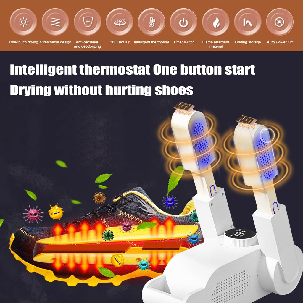 Electric shoe dryer, shoe boot dryer, ski boot dryer, shoe warmer with timer and antibacterial function, for winter and rain shoes, ski boots, gloves and socks...