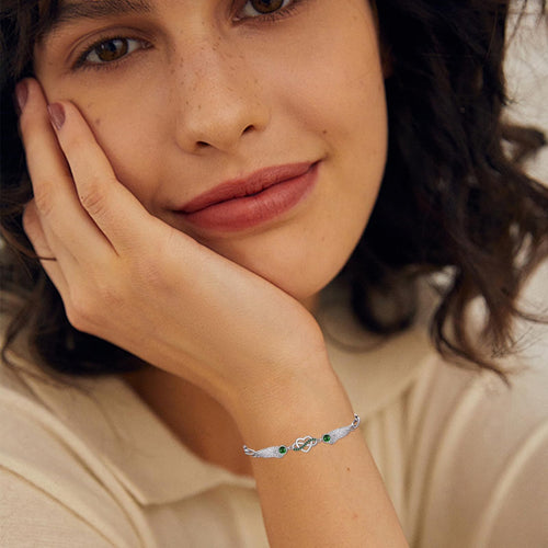 925 Sterling Silver Infinity Bracelet with Heart & Wings April Stone – Silver 15cm+5cm
