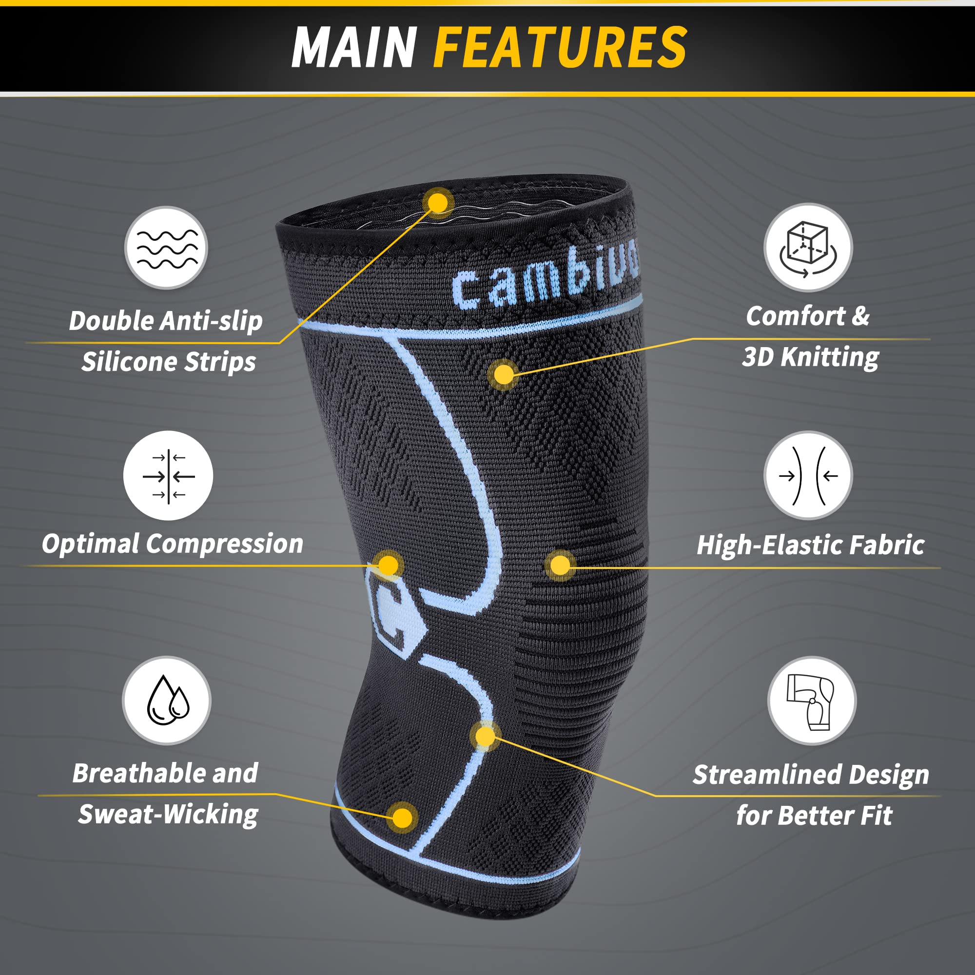 CAMBIVO Knee Brace for Men and Women, Recovery Support for Meniscus Tears and ACL – Black