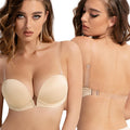 Women's Deep V Push Up Bra Backless Transparent Straps – Nude 38B