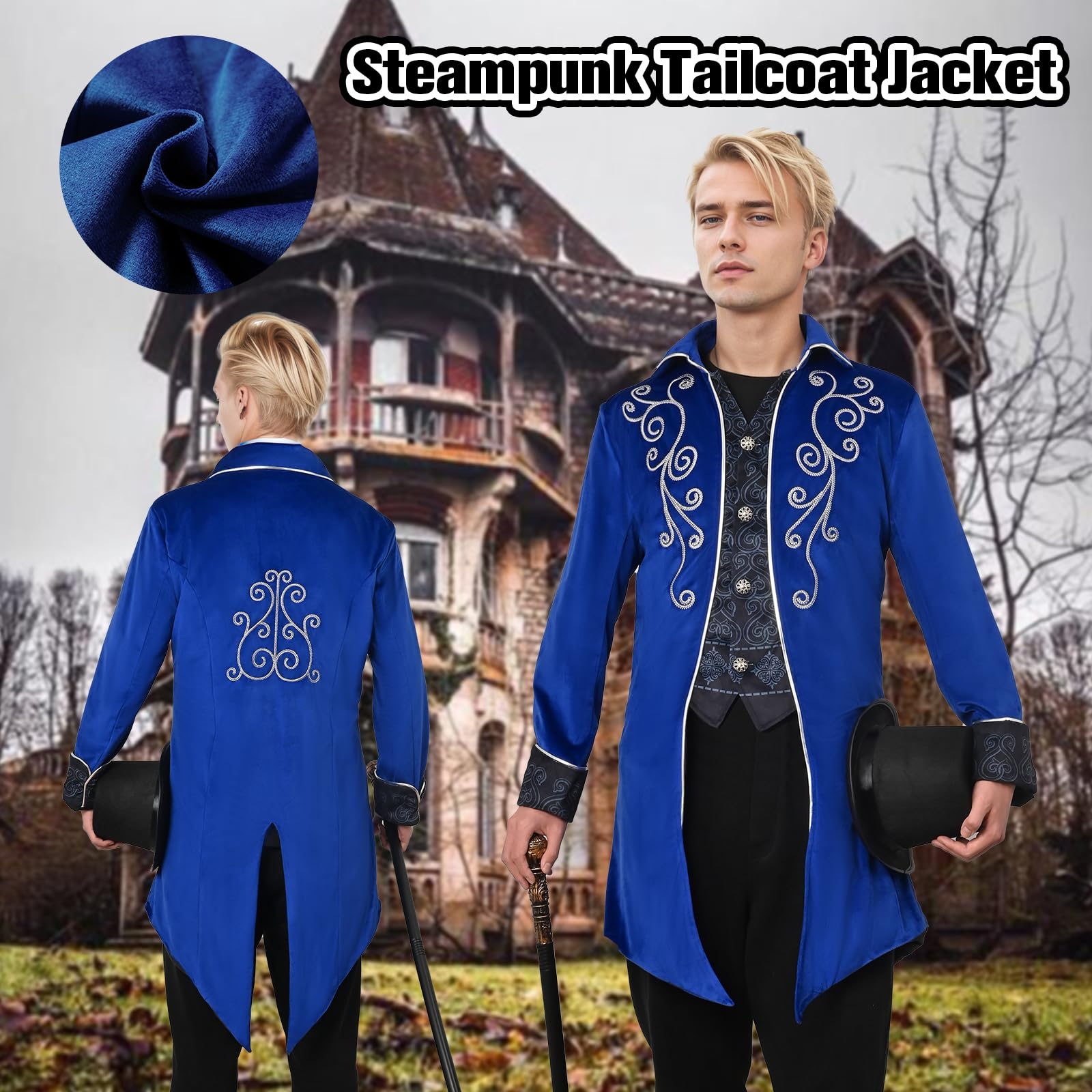 Steampunk Men's Coat Victorian Gothic Cosplay – Blue XL
