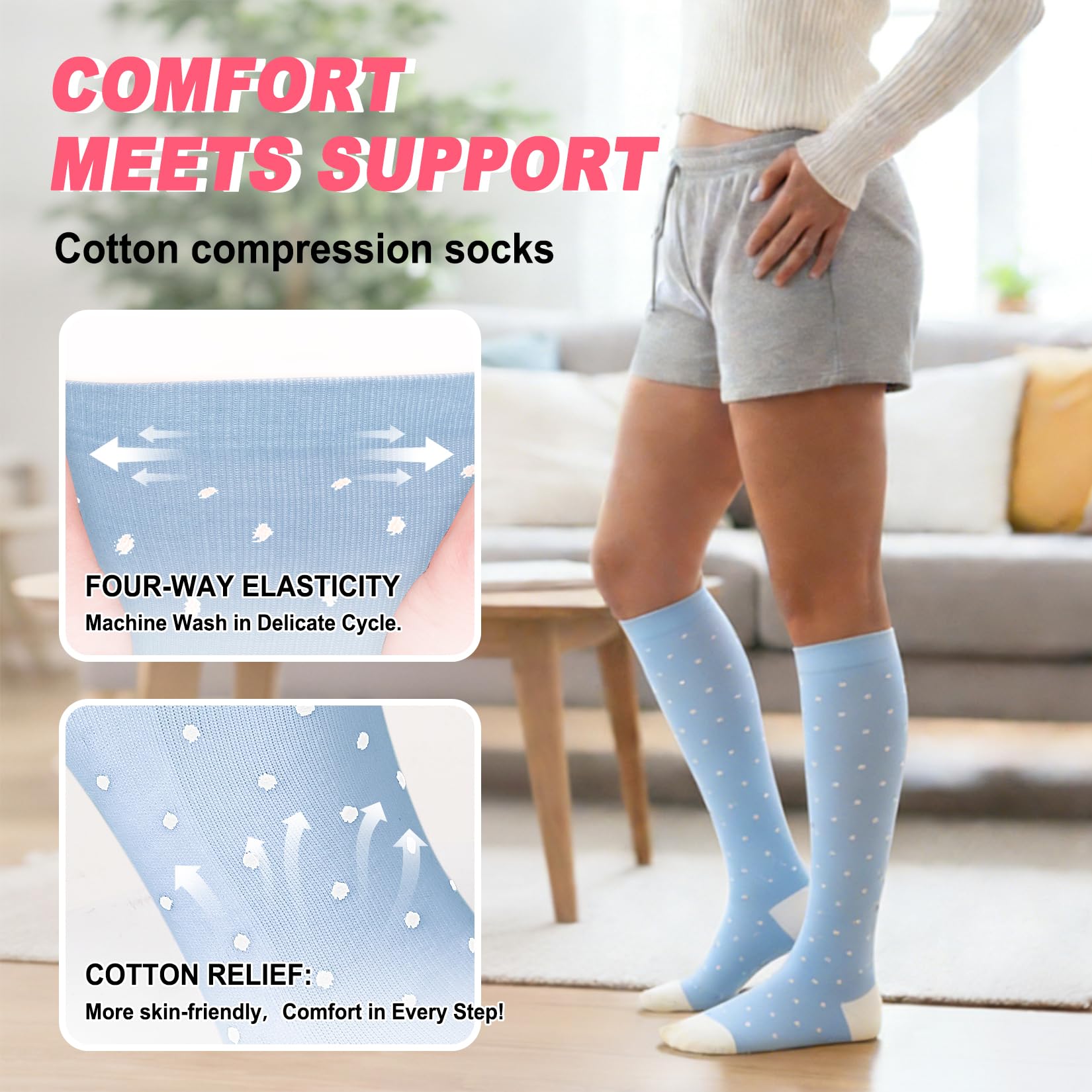 Compression Knee-High Cotton Support Socks Thrombosis – Blue L-XL (39-42)