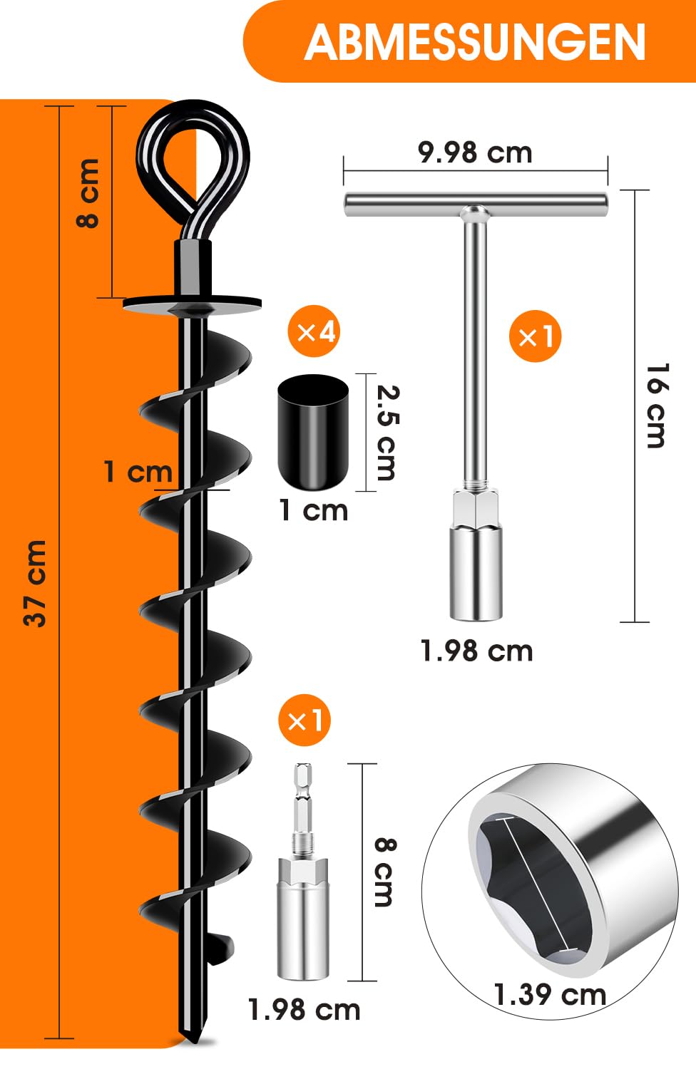 Heavy-duty ground anchors 4 pack, robust, fully screwed ground anchors for securing trampolines, canopies, swings, etc.