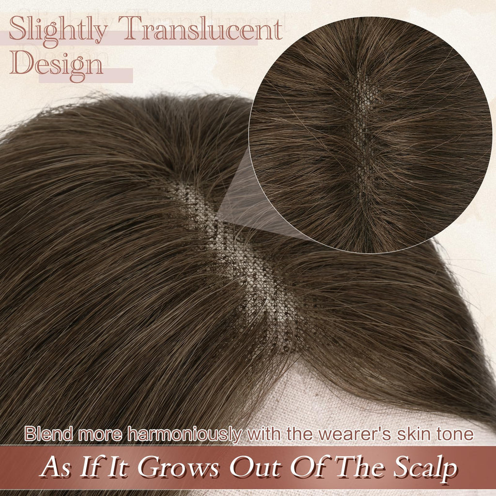 Hair Topper Clip-in Real Human Hair Straight No Bangs – Brown