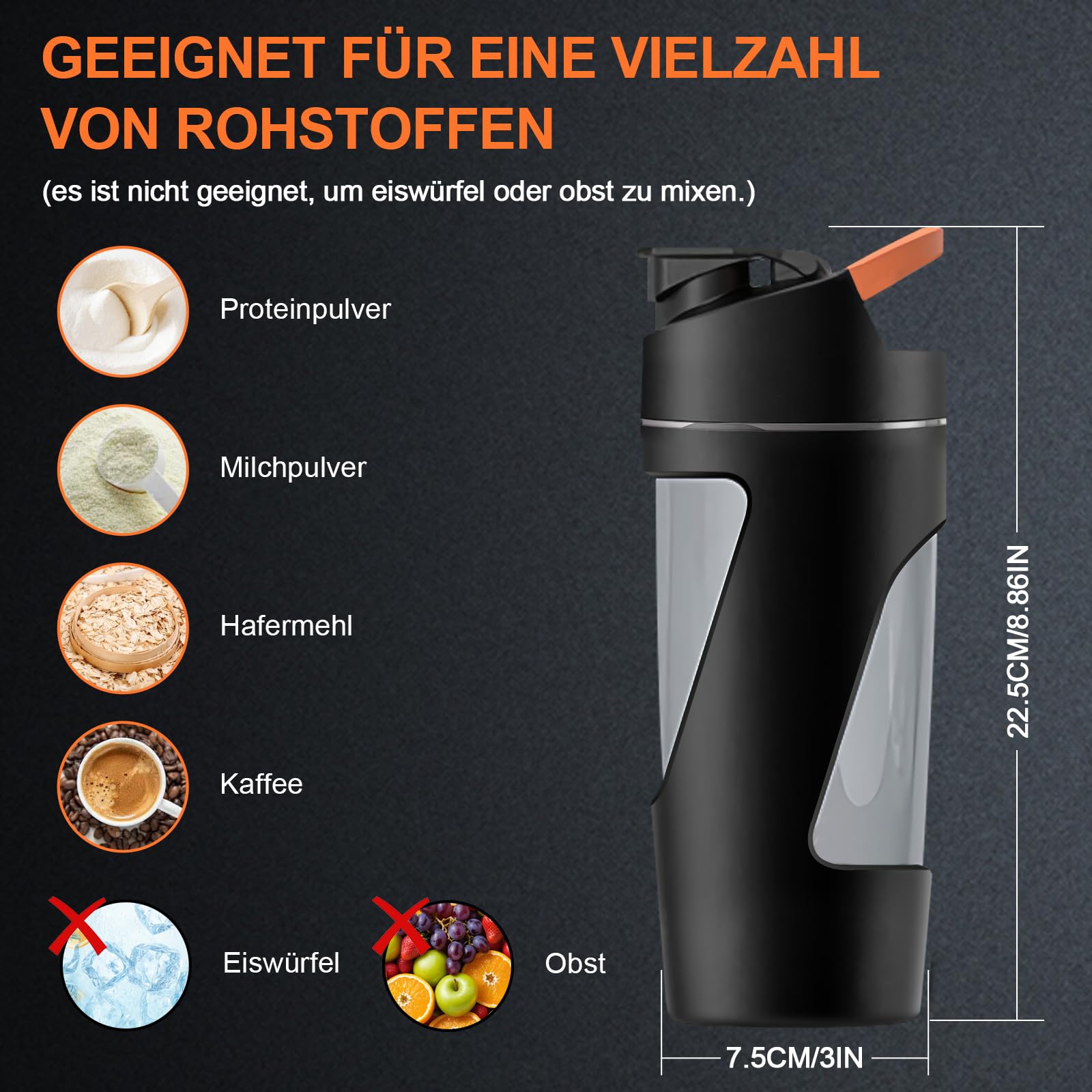 SOARFLY Electric Shaker 700ML with Powder Compartment – Black