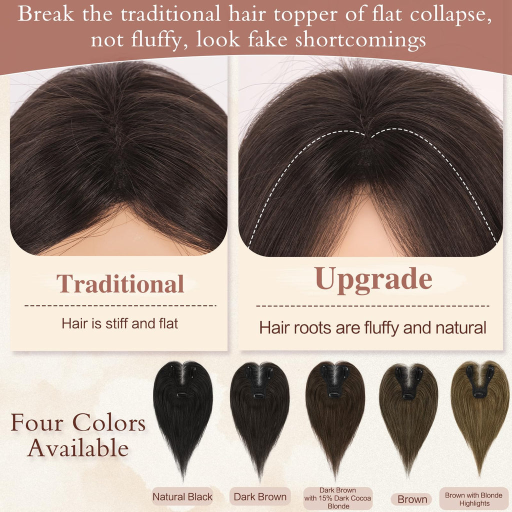 Hair Topper Clip-in Real Human Hair Straight No Bangs – Brown