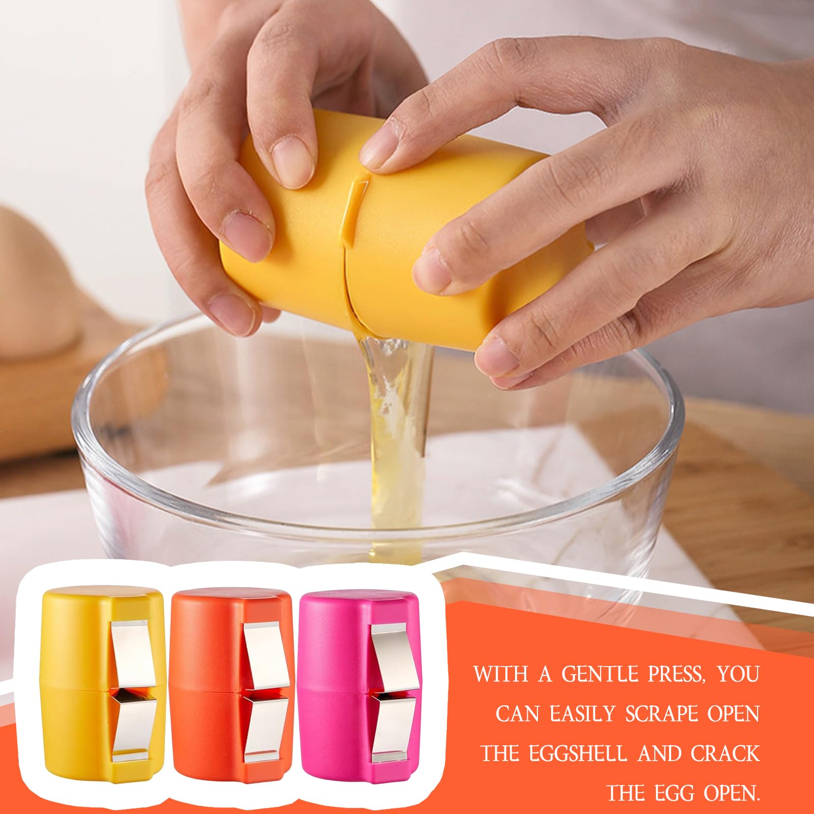 Egg Opener 3-Piece Hard-Boiled Egg Peeler & Cracker – Orange, Pink, Yellow