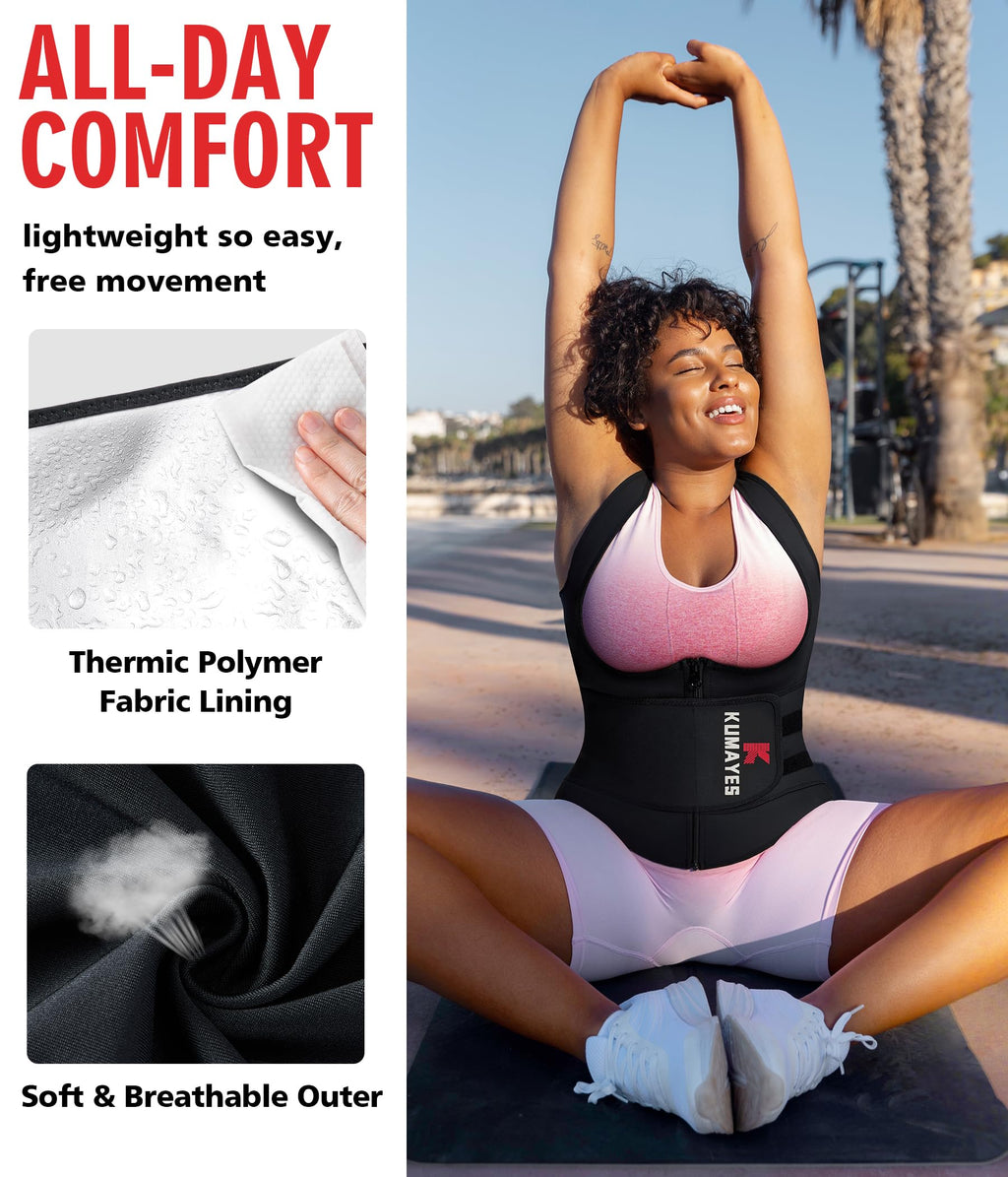 Women’s Tummy Control Sauna Waist Trainer Body Shaper – Black L
