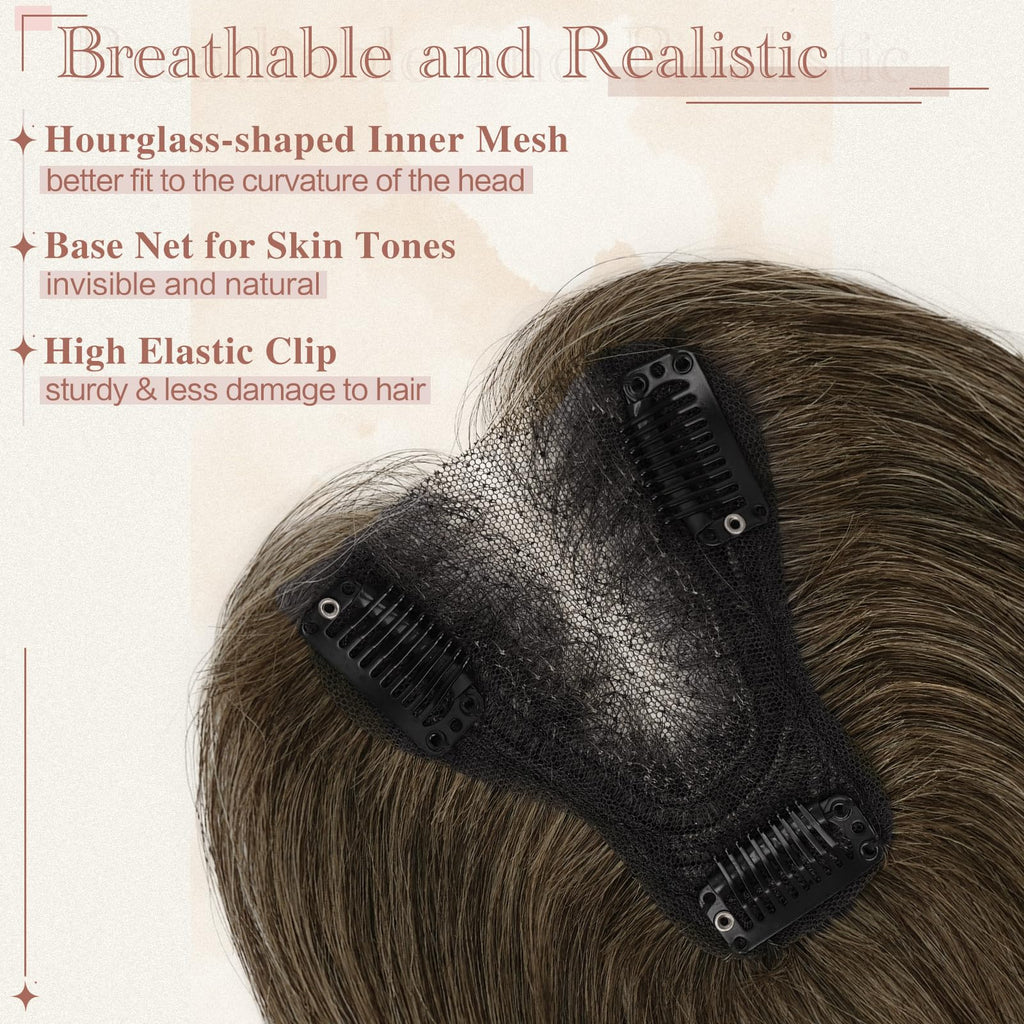 Hair Topper Clip-in Real Human Hair Straight No Bangs – Brown