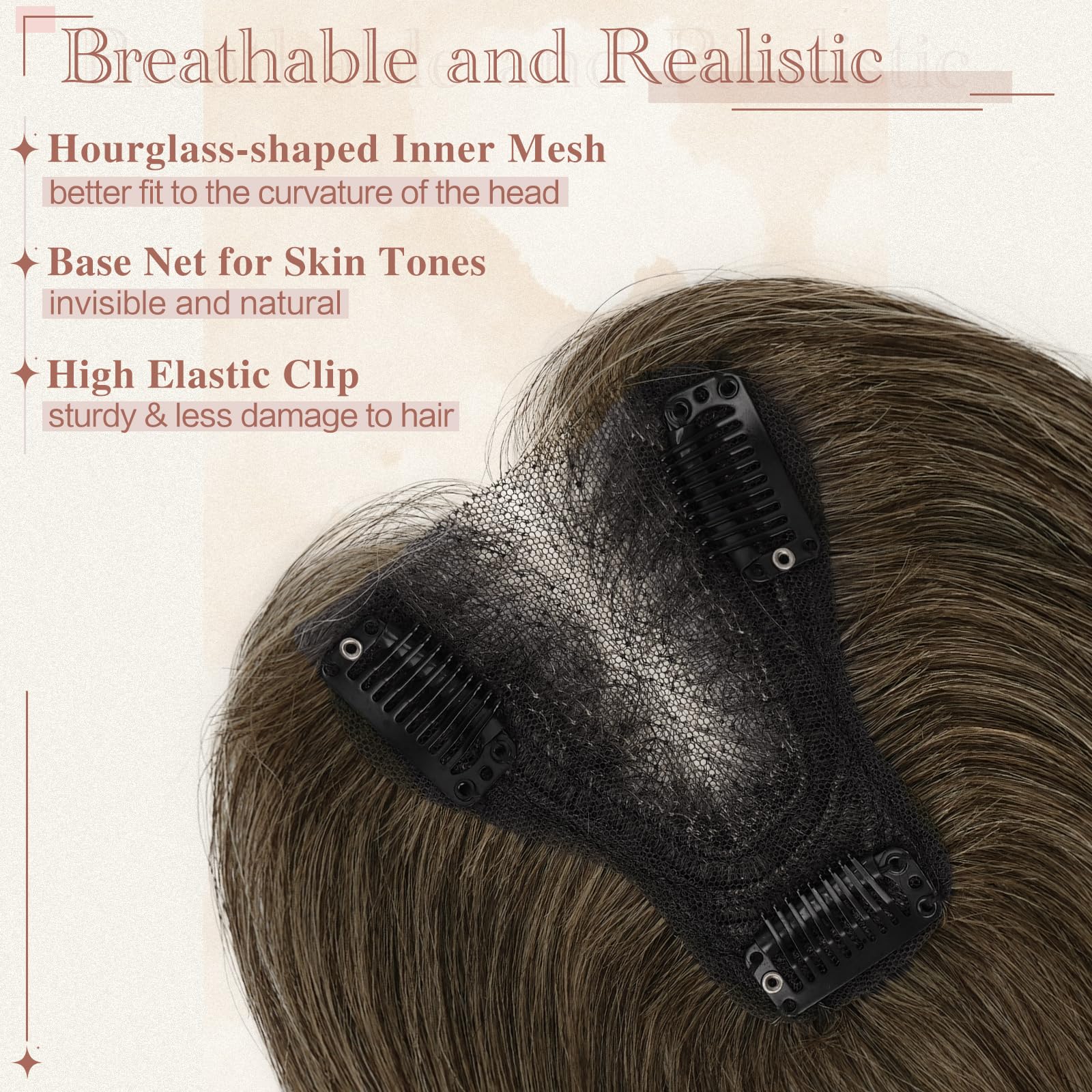 Hair Topper Clip-in Real Human Hair Straight No Bangs – Brown