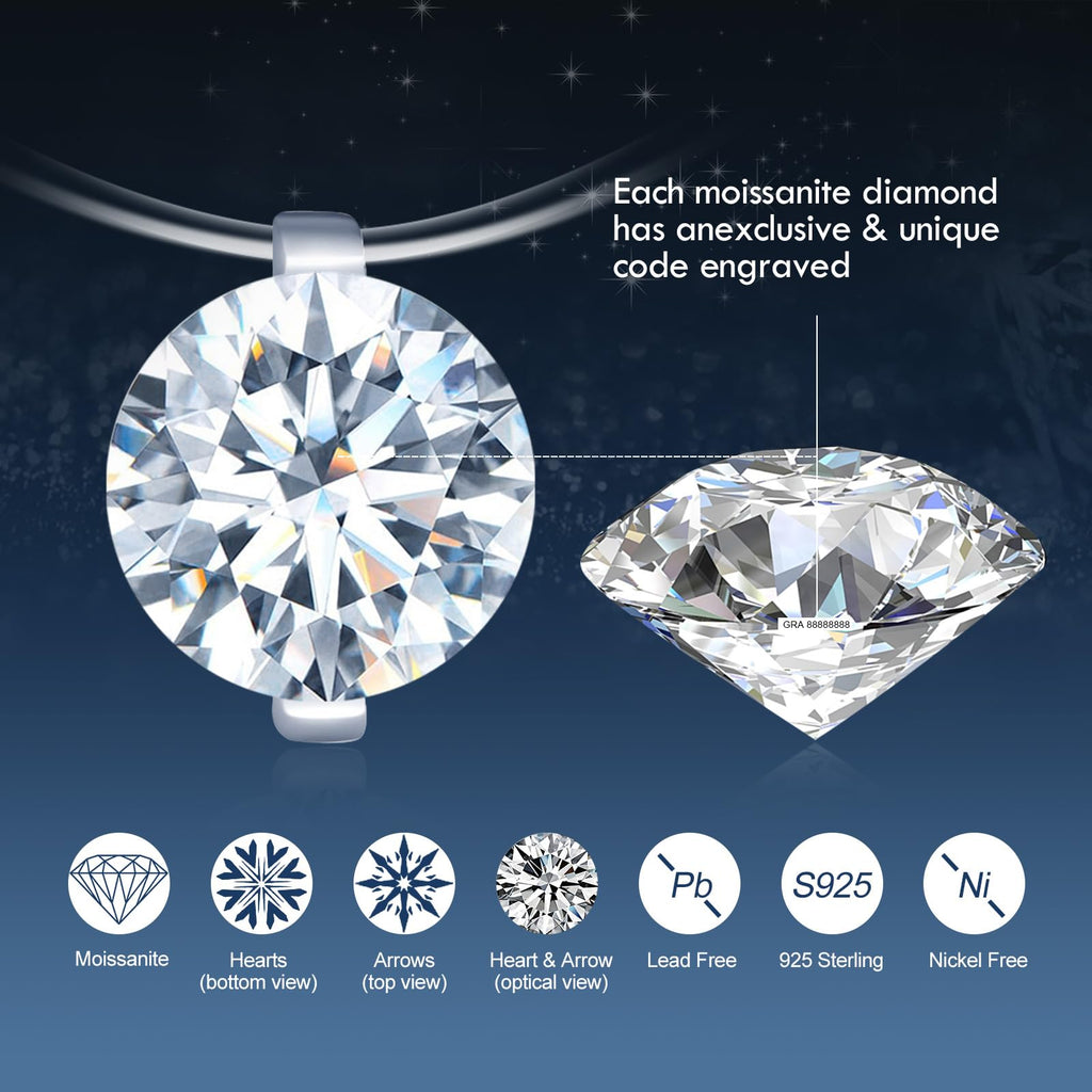 Women’s Moissanite Necklace 2ct 8mm D VVS1 – Nylon Chain