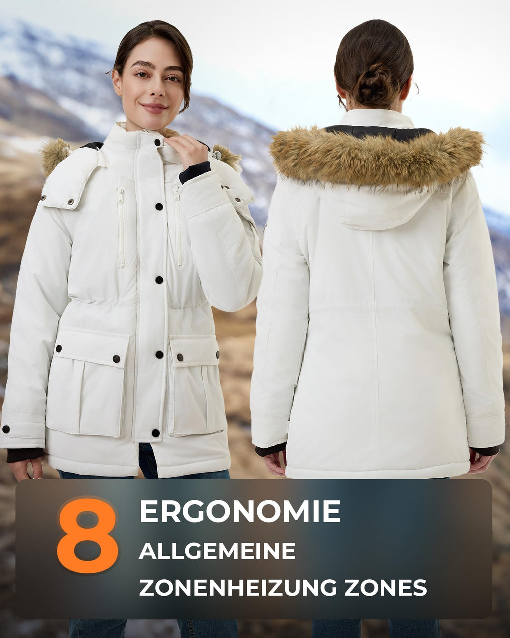 Heated Jacket 12V 18400mAh Power Bank 8 Heating Zones 3 Temp Levels – White XL