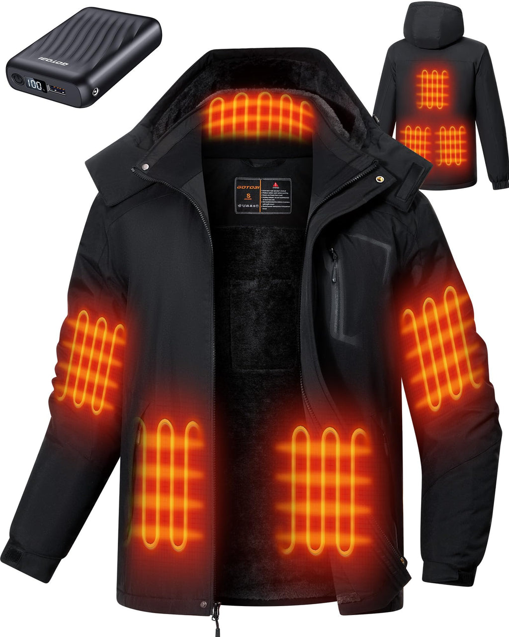 Heated Jacket with 18400mAh Power Bank 8-Zone 3 Temp Levels Smart Control – Black XXL