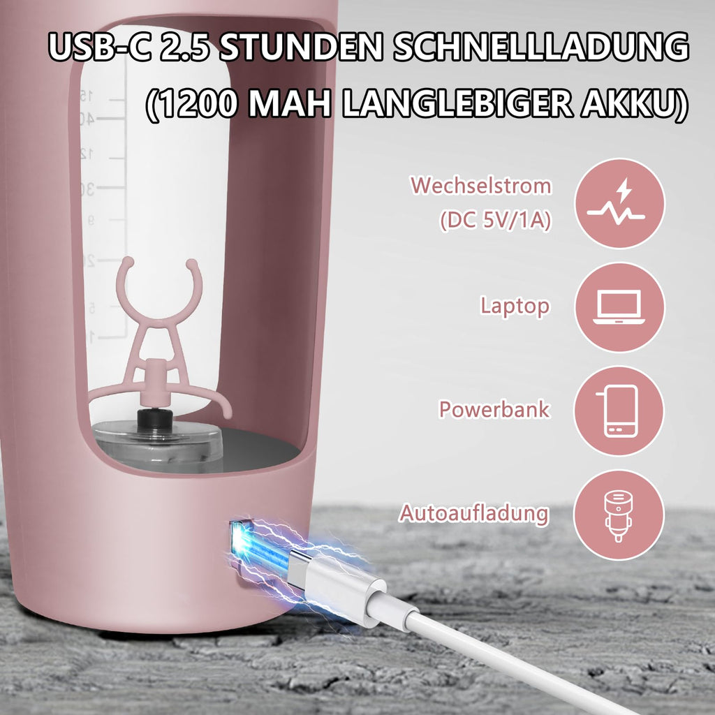 Electric Protein Shaker 650ml USB Rechargeable BPA-Free – Pink