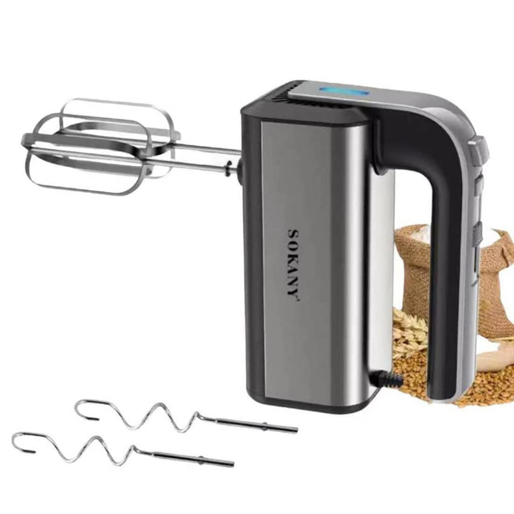 SOKANY 800W Hand Mixer Stainless Steel Kneader Hand Mixer, 5 Speeds with Exit Button, Hand Mixer with 2 Dough Hooks & 2 Beaters (SK-6651)