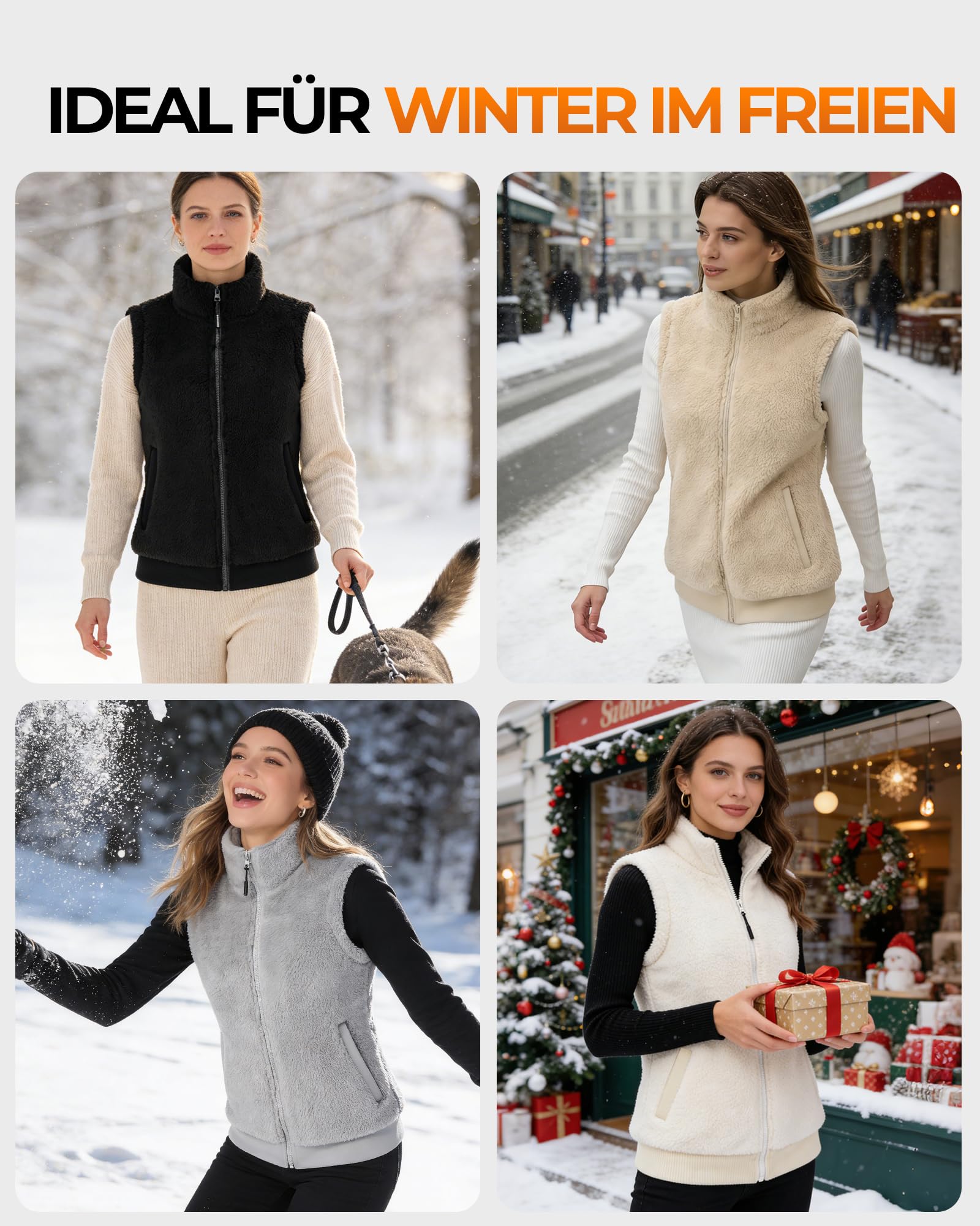 Women's Heated Fleece Vest 7.4V 16000mAh 10 Heating Zones 3 Temp Settings Lightweight – Beige L