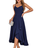DRESSTELLS Cocktail Dress Women's Festive Straps High Low Dresses for Wedding Dark Blue Knee-Length Ruffle Hem Summer Dress Backless Curvy Elegant Party Dress Navy XL