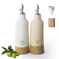 Ceramic Oil & Vinegar Bottles 600ml x2 with Pourers & Funnel – White & Cream