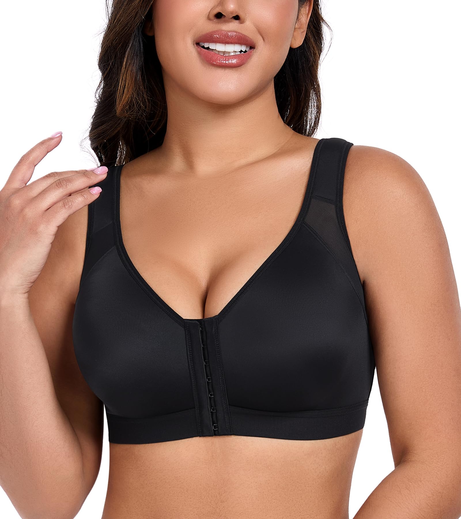 Wireless Front-Closure Bra Racerback Back Support Plus Sizes Unpadded – Black 85B