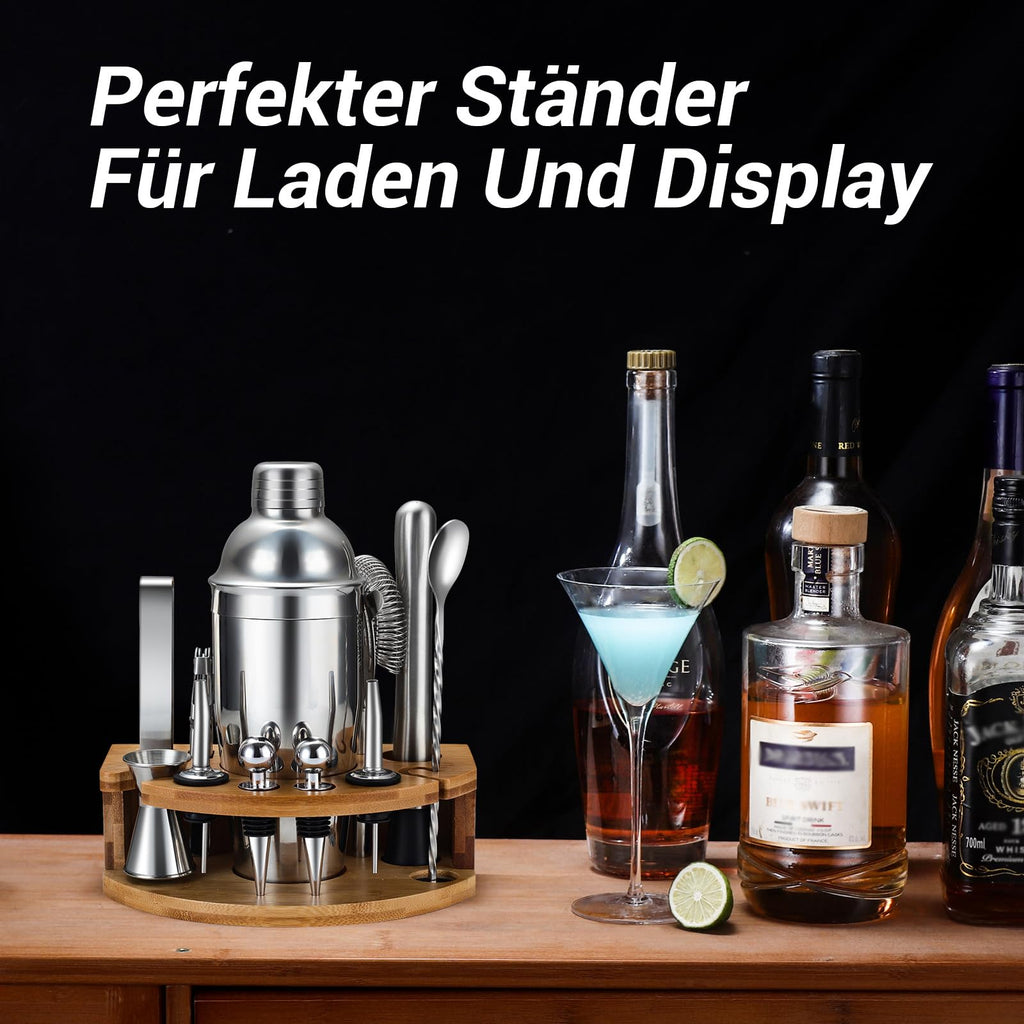 Cocktail Shaker Set, 12 Piece Stainless Steel Bar Accessories Cocktail Set, 750ML Shaker Cocktail Accessories with Stand, Ideal Cocktail Machine Bartender Set for the Home Bar (Silver)