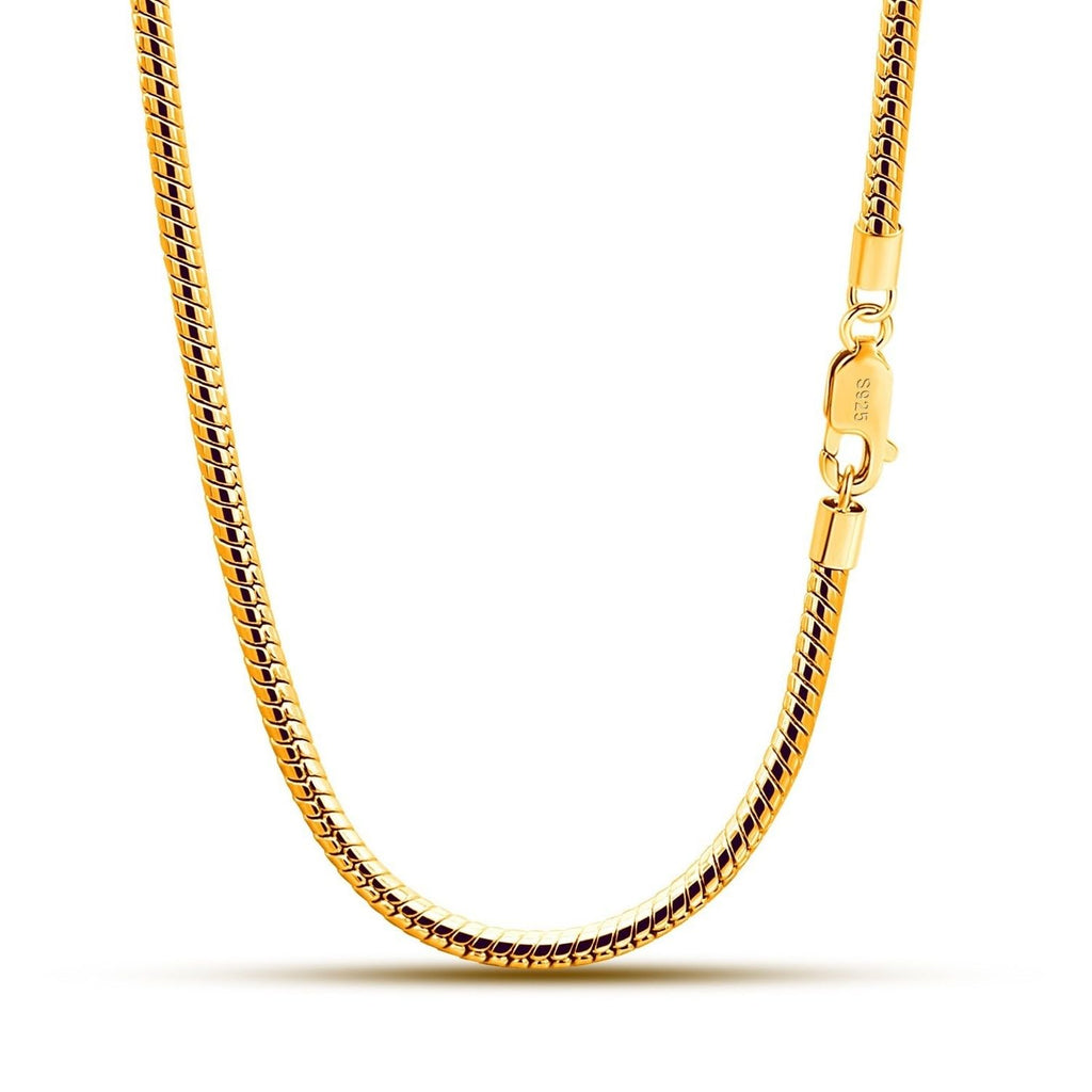 Snake Chain Necklace 3mm Sterling 925 Round Link Serpentine 19in – Silver 3mm
