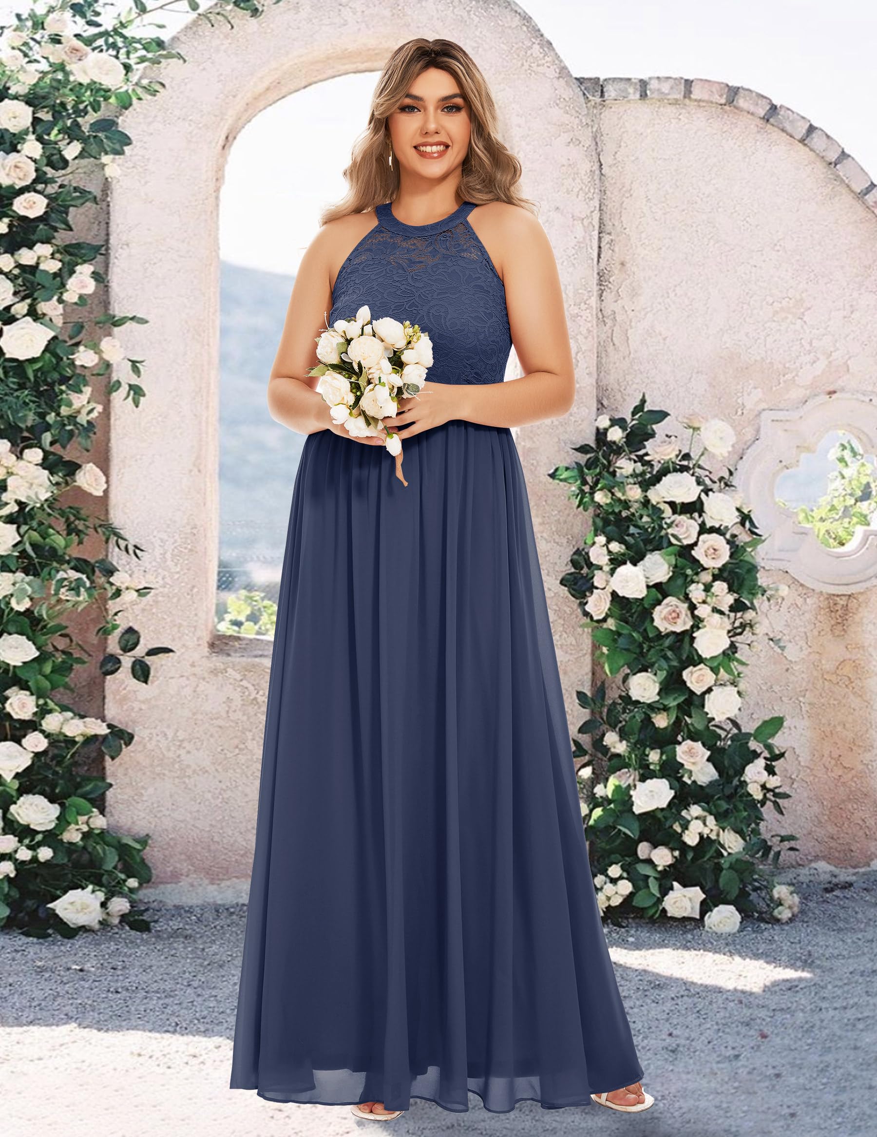 Women's Lace Chiffon Evening Dress Long Wedding Ceremony – Champagne L