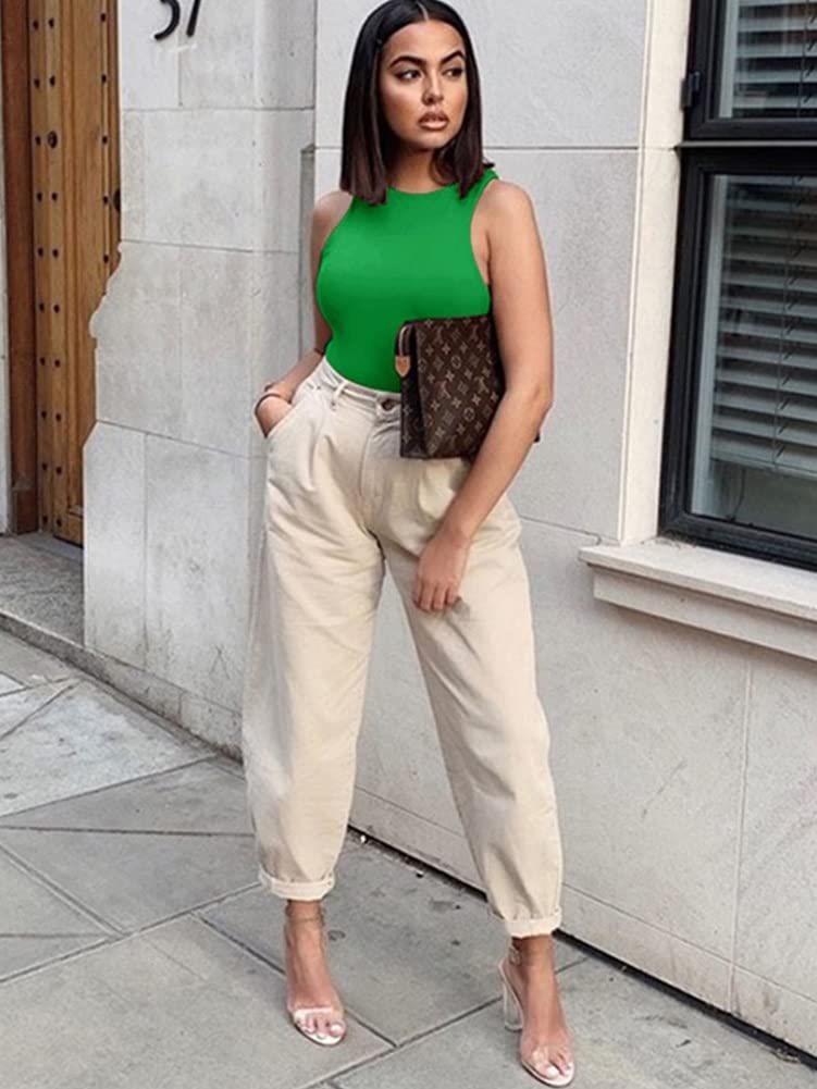 Elegant Sleeveless Halter Neck Bodysuit – Green L