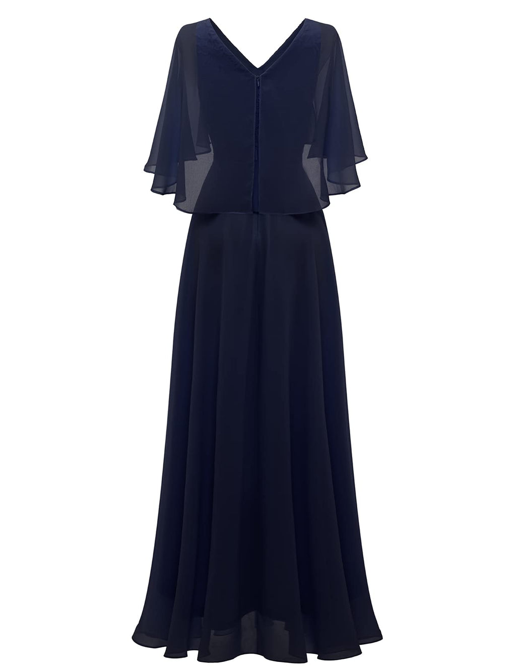 DRESSTELLS Women's Wedding Guest Evening Dresses Elegant for Wedding Chiffon Cape Sleeves Bridesmaid Dresses Navy L