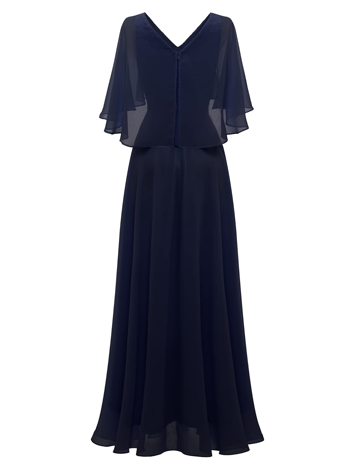 DRESSTELLS Women's Wedding Guest Evening Dresses Elegant for Wedding Chiffon Cape Sleeves Bridesmaid Dresses Navy L