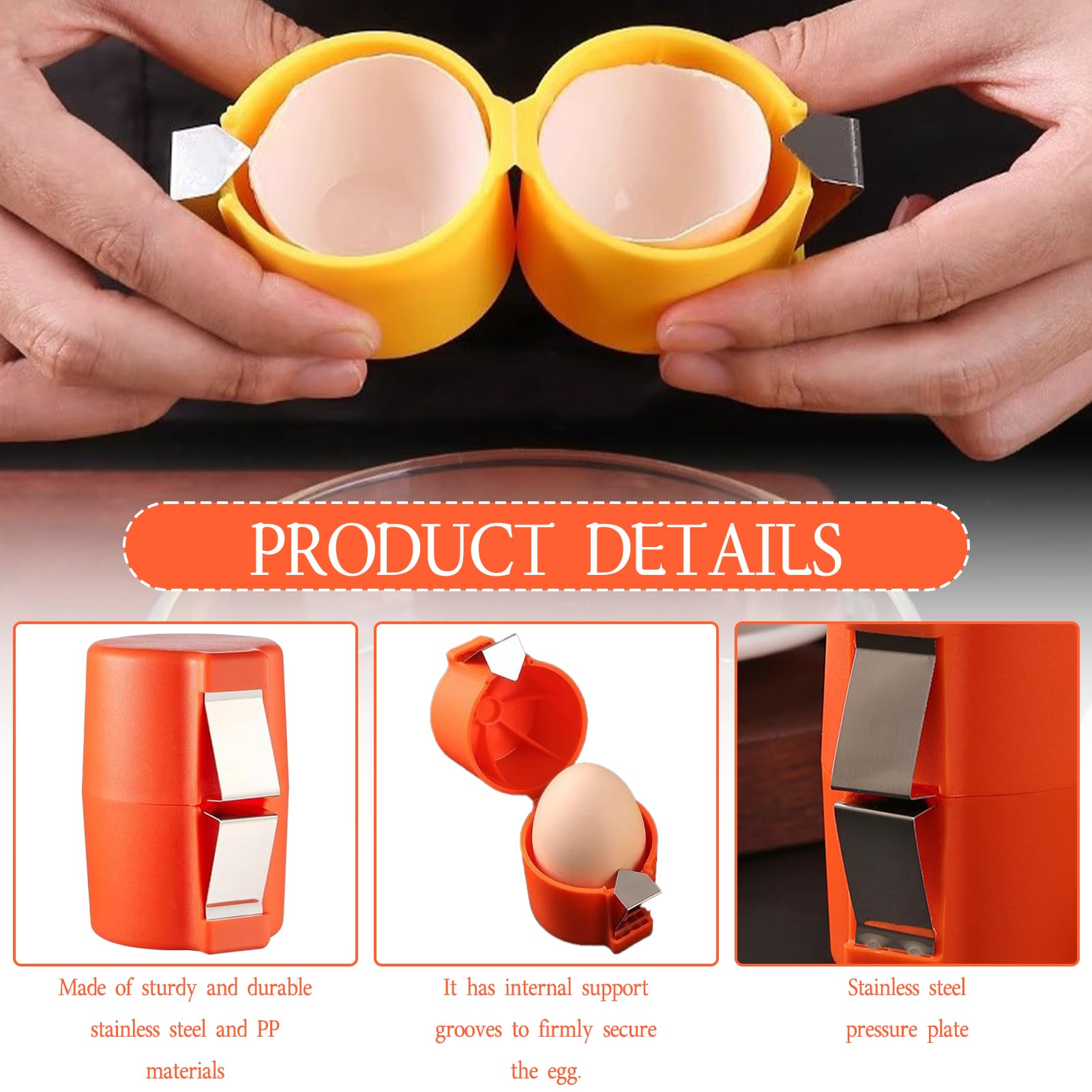 Egg Opener 3-Piece Hard-Boiled Egg Peeler & Cracker – Orange, Pink, Yellow