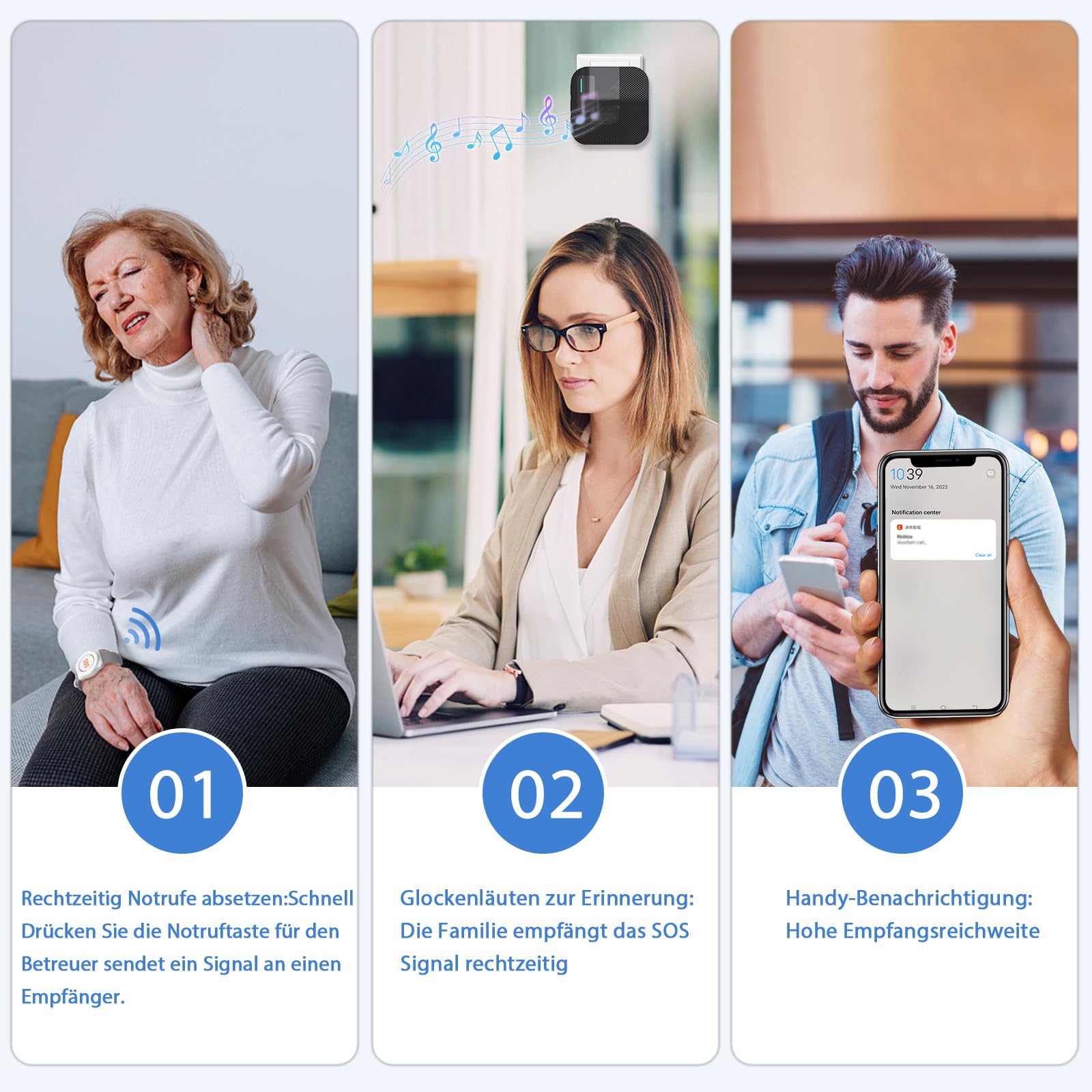 DAYTECH emergency call button for seniors on mobile phone, WiFi Tuya Smart Senior Emergency Button Alert System, Home Emergency Call for Elderly Patients Disabled, Children SOS Emergency Call (1 Receiver + 1 Emergency Call Bracelet + 1 Button)