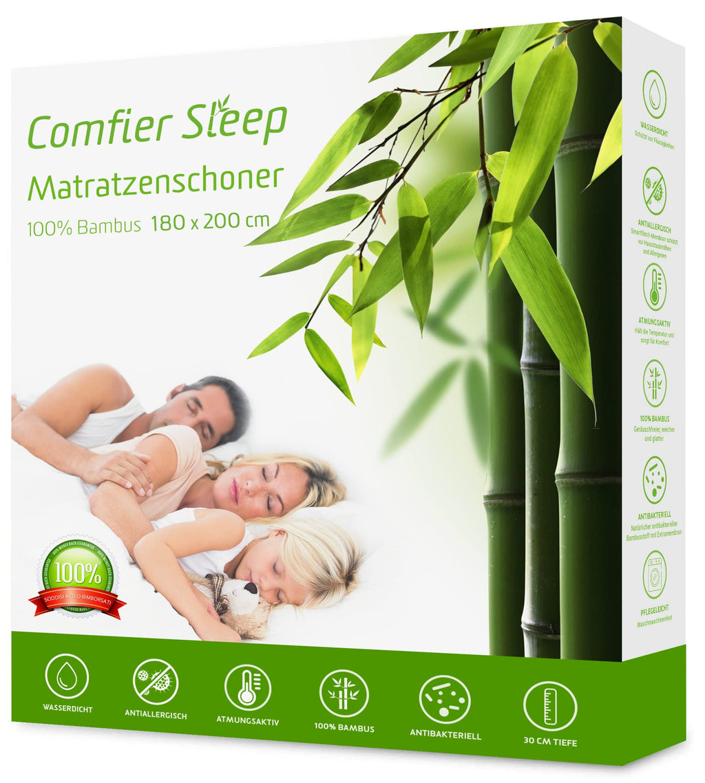 Mattress Cover 180x200 Anti-mite, Antibacterial, 100% Bamboo Mattress Cover, Mattress Protector, Super Soft, Highly Breathable Silent Waterproof Mattress Cover [180 x 200 cm]