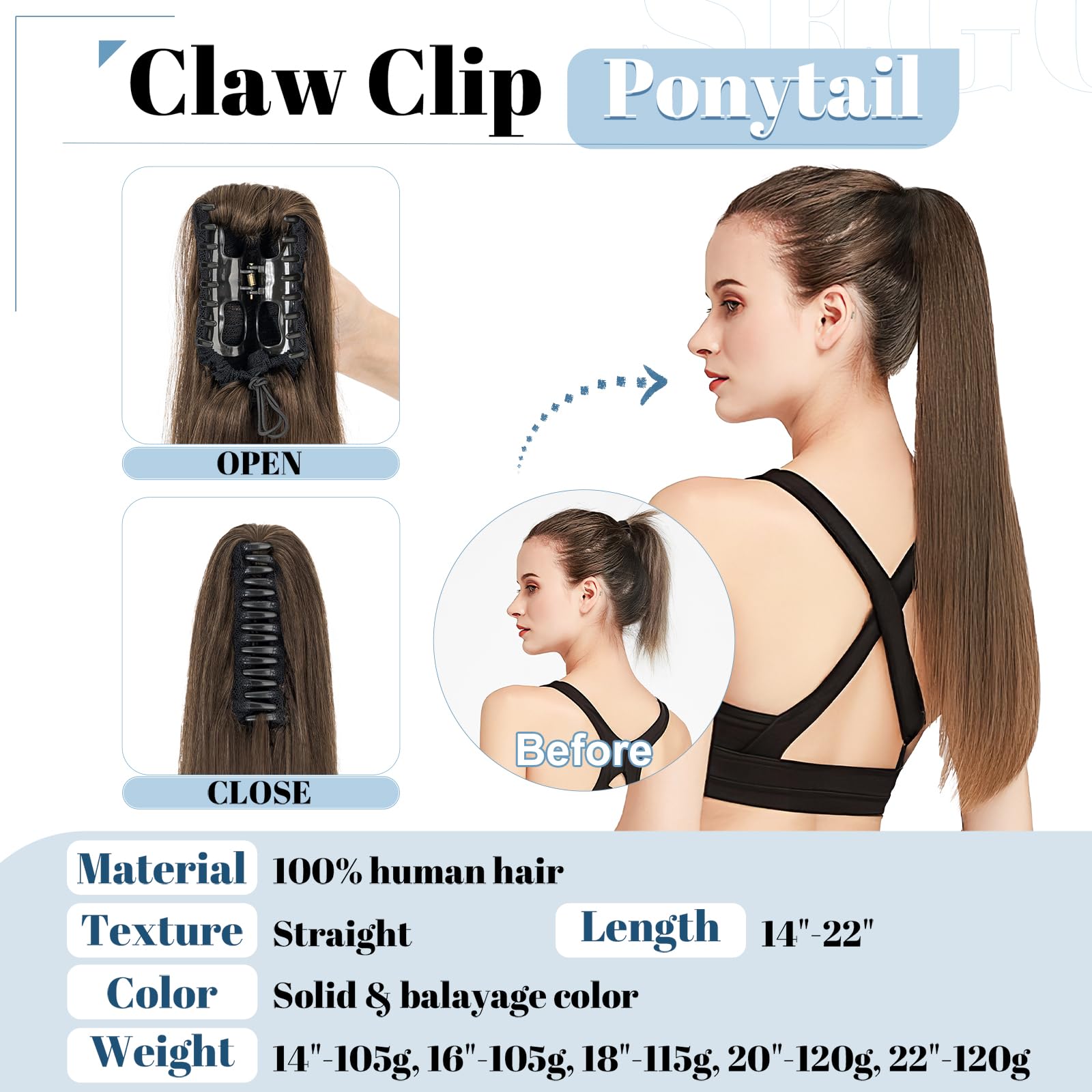 Clip-in Remy Ponytail Braid 100% Real Hair 18in (45cm) – Medium Brown #4 115g