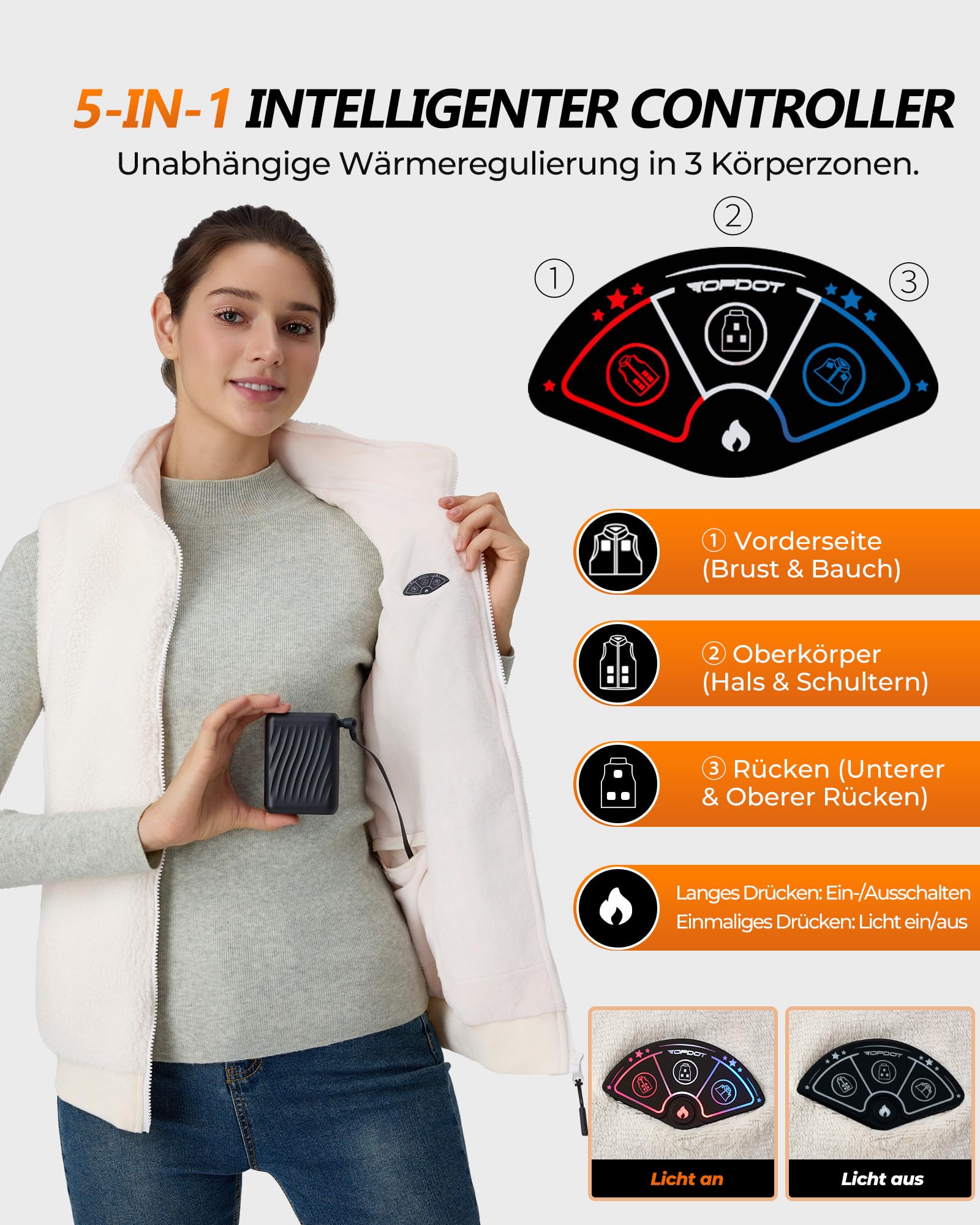 Women's Heated Fleece Vest 7.4V 16000mAh 10 Heating Zones 3 Temp Settings Lightweight – Beige L