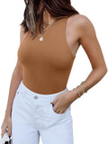 Women's Sleeveless Racerback Bodysuit Round Neck – Brown L