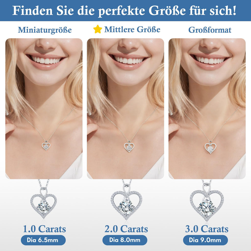 Women’s Infinity Heart Necklace 925 Sterling Silver Moissanite Pendant – Silver