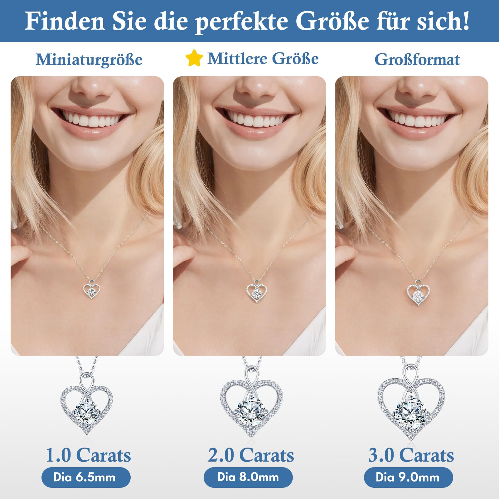 Women’s Infinity Heart Necklace 925 Sterling Silver Moissanite Pendant – Silver