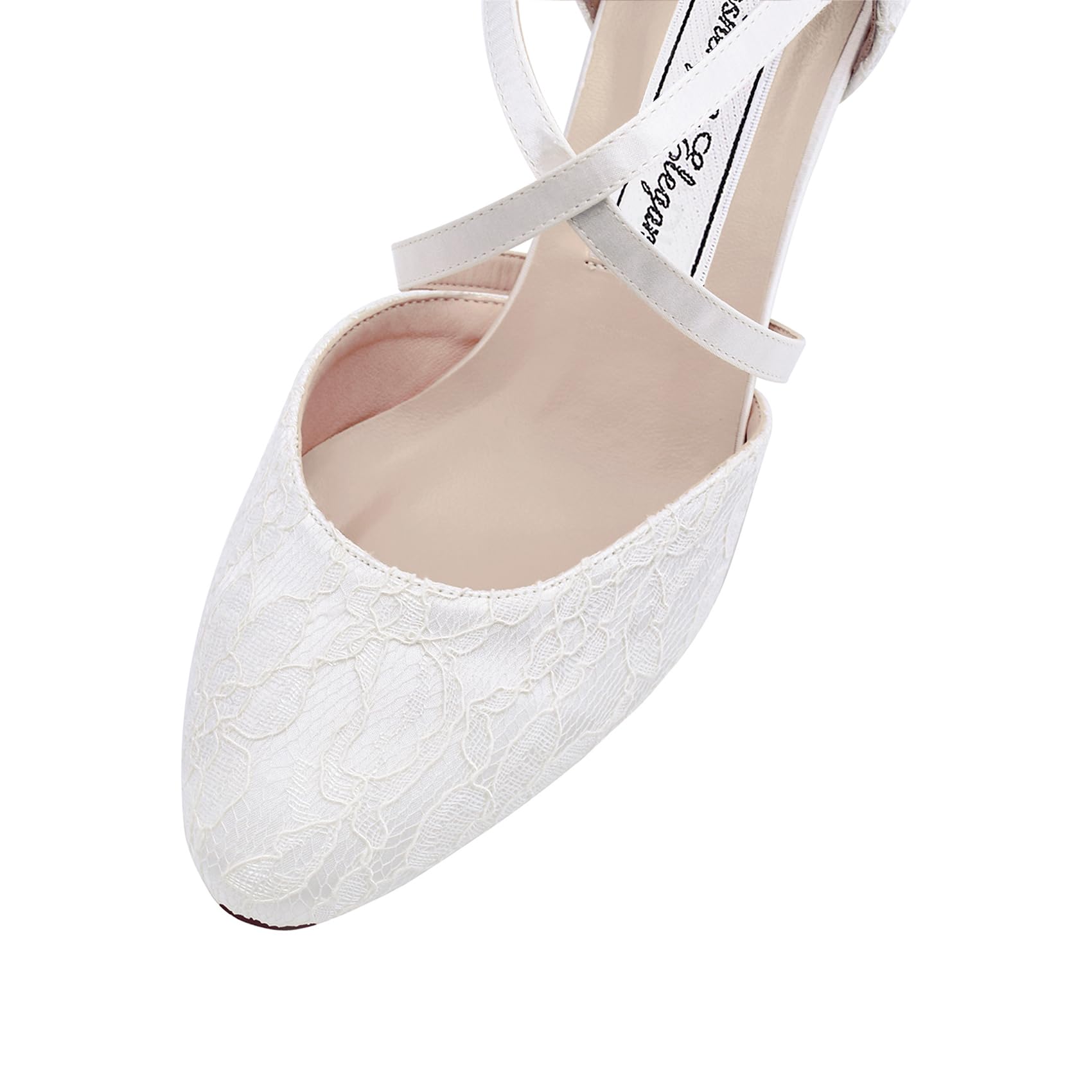 Duosheng & Elegant Closed Toe HC1920 Cross Straps Bridal Shoes Buckle for Women Heel Wedding Bridal Lace Shoes with Lace Ivory Size 38
