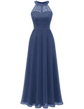 Women's Lace Chiffon Evening Dress Long Wedding Ceremony – Champagne L