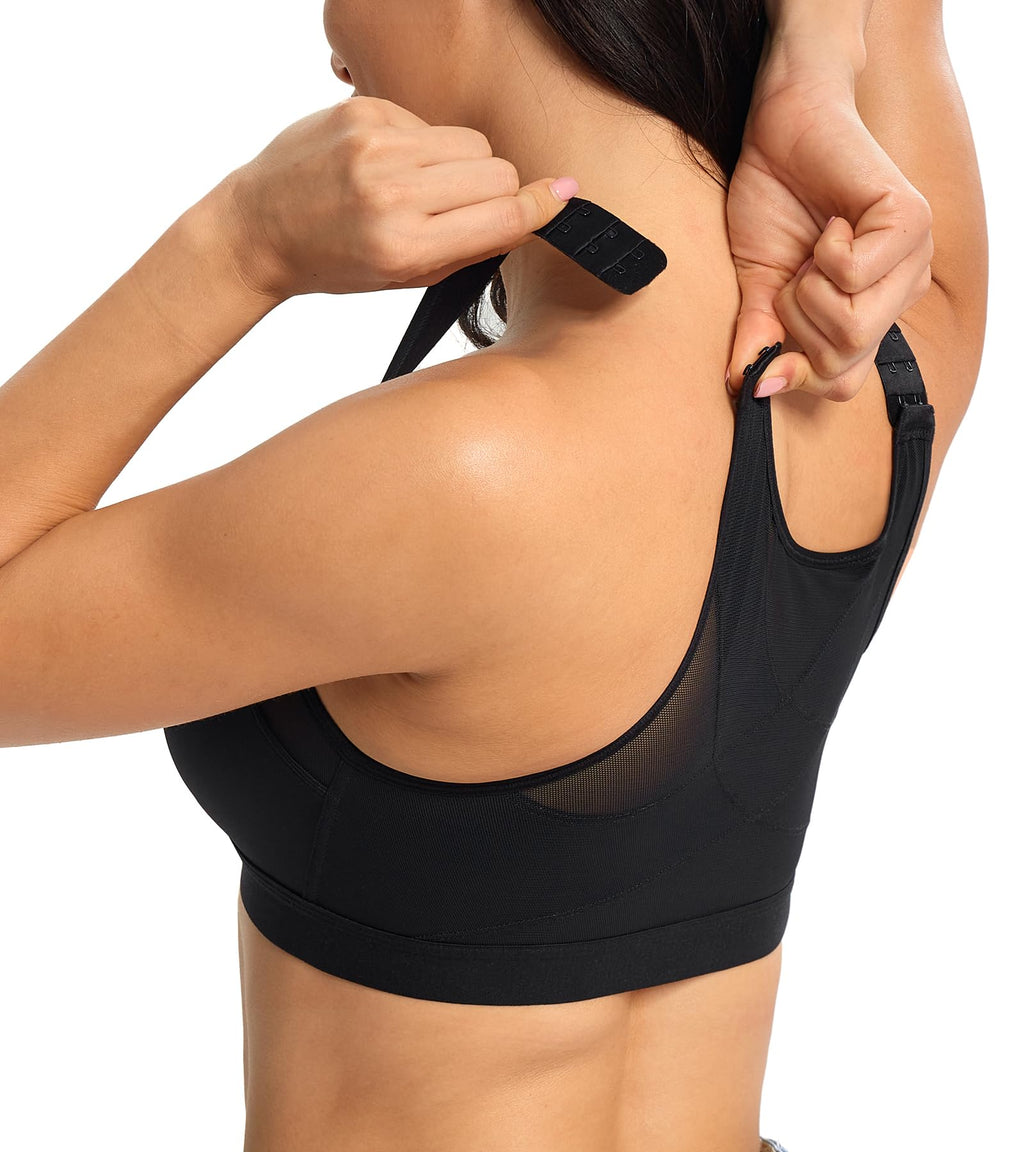 Wireless Front-Closure Bra Racerback Back Support Plus Sizes Unpadded – Black 85B