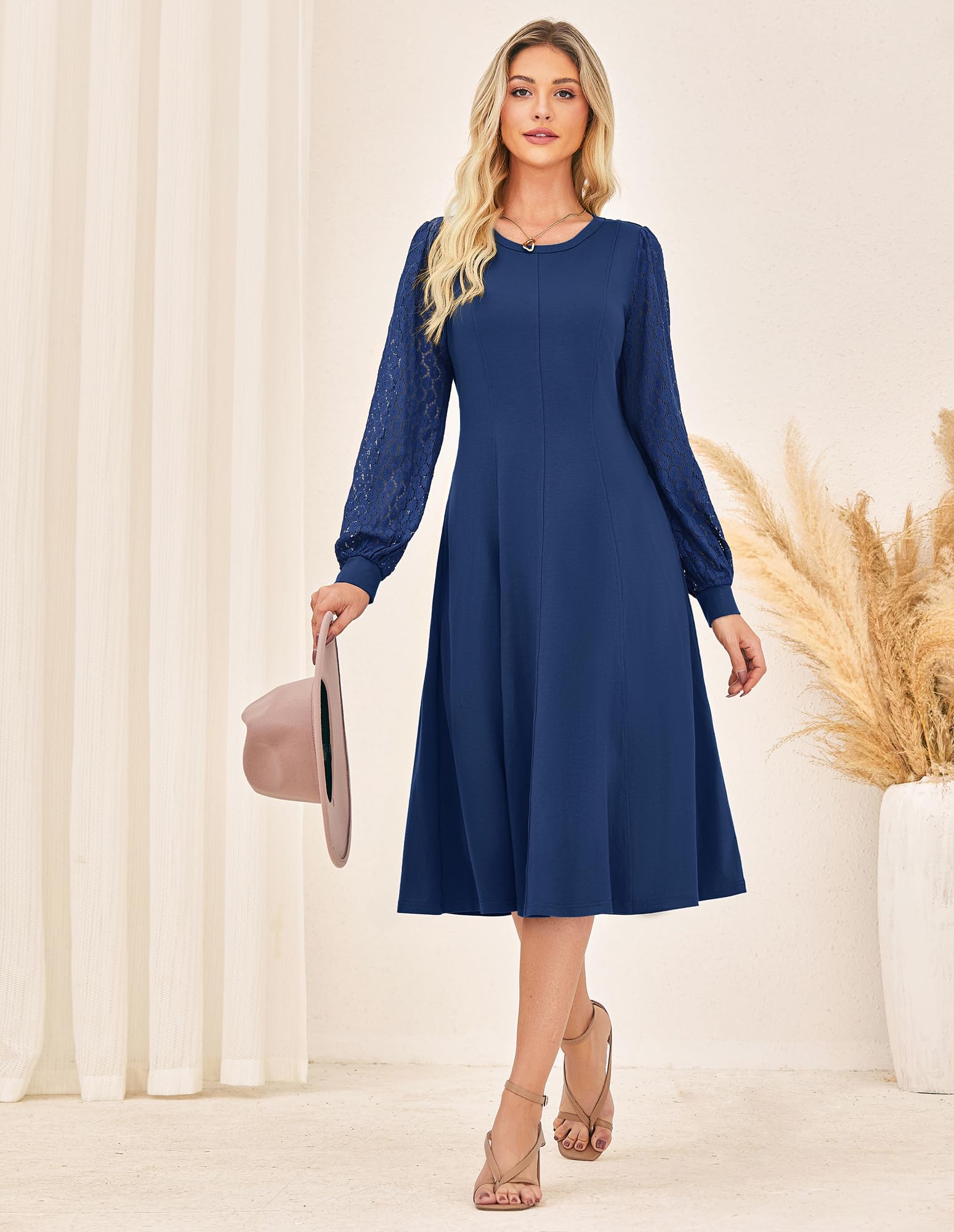 Women's Semi-Formal Long-Sleeve Cocktail Dress Solid – Navy XL
