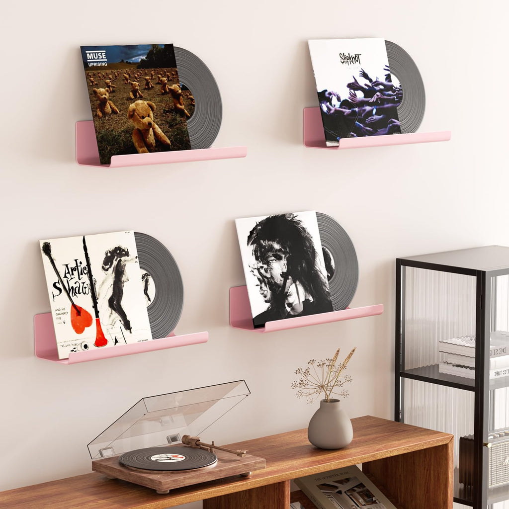 WELDUN Floating Shelves, Set of 2 Wall Shelves Picture Ledge Display, Decorative Wall Shelves for Living Room, Bedroom, Bathroom, Kitchen, Home Office, Laundry Room, Plastic, Pink