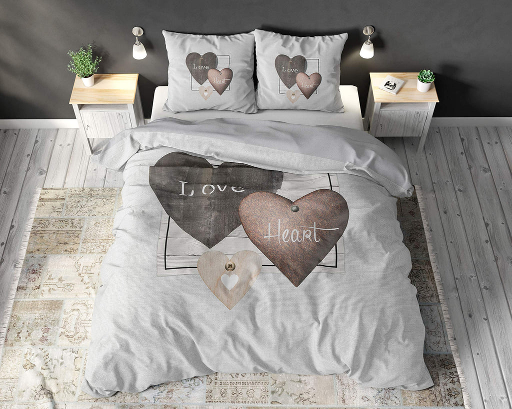 Sleeptime bed linen 100% cotton love hearts, 200 x 200cm, + 80 x 80cm, grey
