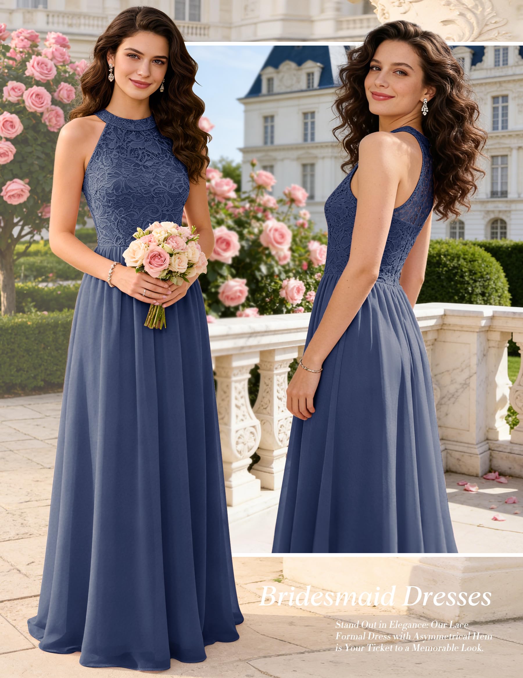 Women's Lace Chiffon Evening Dress Long Wedding Ceremony – Champagne L