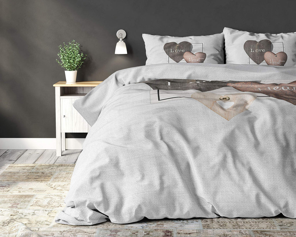Sleeptime bed linen 100% cotton love hearts, 200 x 200cm, + 80 x 80cm, grey
